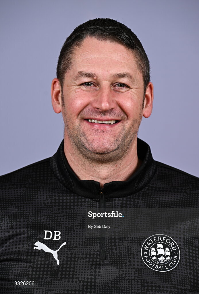 21 January 2026; Coach David Breen during a Waterford FC squad portraits session at the SETU Arena in Carriganore, Waterford. Photo by Seb Daly/Sportsfile