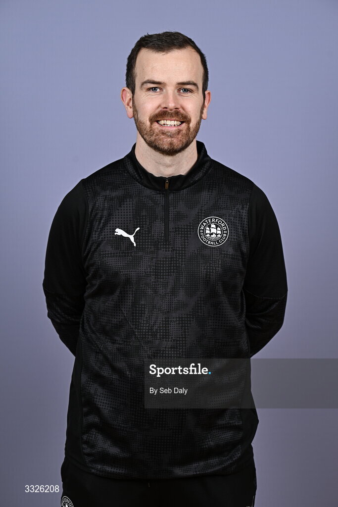 21 January 2026; Kitman Kevin Burns during a Waterford FC squad portraits session at the SETU Arena in Carriganore, Waterford. Photo by Seb Daly/Sportsfile