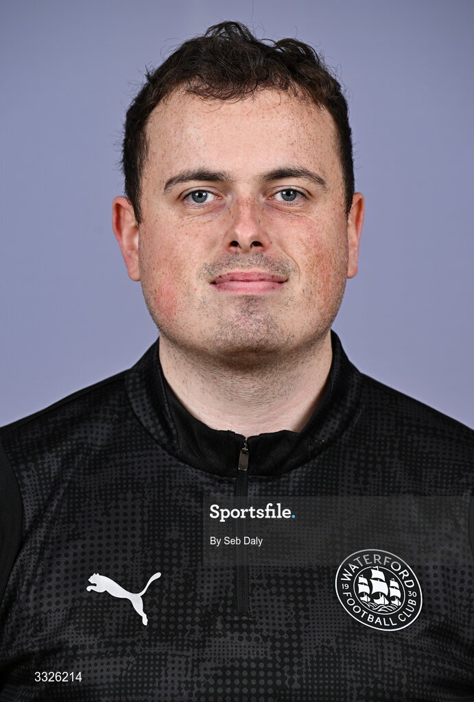 21 January 2026; Media officer Killian McHale during a Waterford FC squad portraits session at the SETU Arena in Carriganore, Waterford. Photo by Seb Daly/Sportsfile