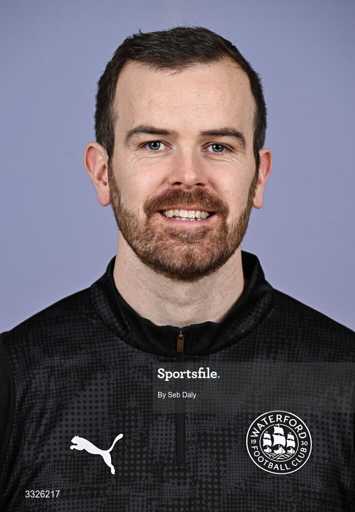 21 January 2026; Kitman Kevin Burns during a Waterford FC squad portraits session at the SETU Arena in Carriganore, Waterford. Photo by Seb Daly/Sportsfile