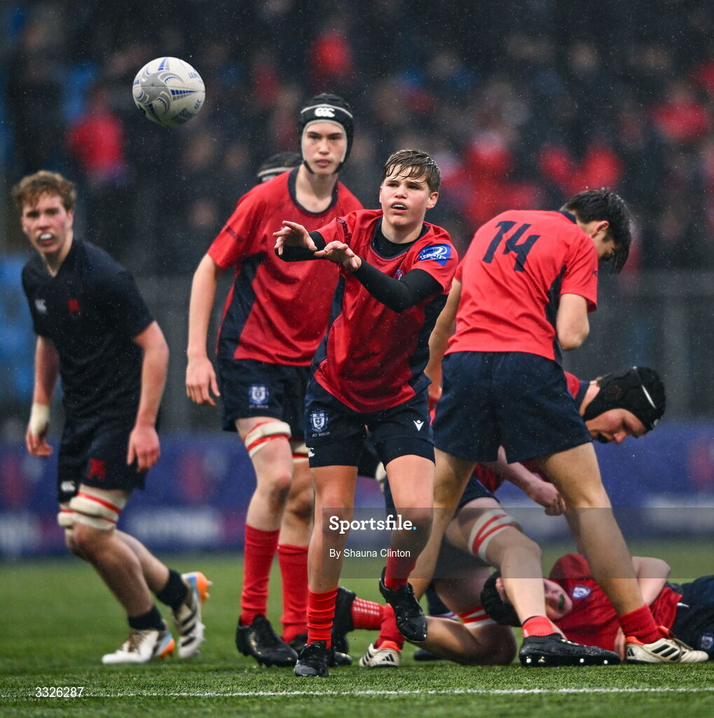 22 January 2026; Danny O'Brien of CUS during the Bank of Ireland Leinster Rugby Boys Schools Fr Godfrey Cup semi-final match between Wesley College and CUS at Energia Park in Dublin. Photo by Shauna Clinton/Sportsfile