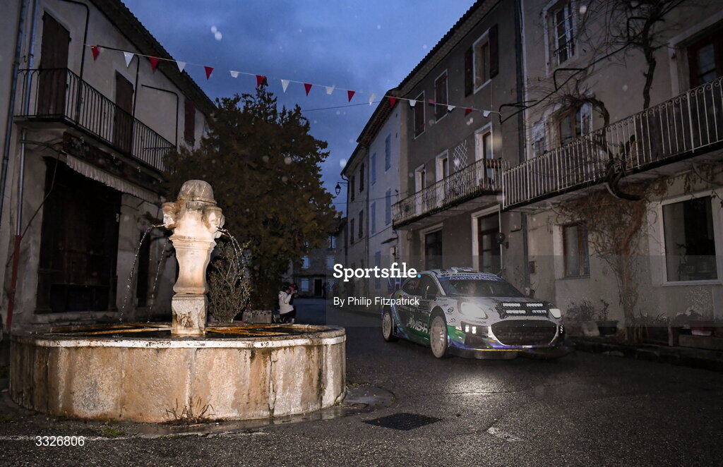 23 January 2026; Ireland's Jon Armstrong and Shane Byrne compete in their Ford Puma Rally1 during day three of the FIA World Rally Championship Round One in Monte Carlo, France. Photo by Philip Fitzpatrick/Sportsfile