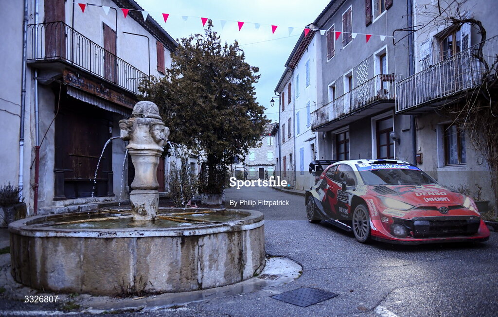 23 January 2026; Sami Pajari and Marko Salminen compete in their Toyota GR Yaris Rally1 during day three of the FIA World Rally Championship Round One in Monte Carlo, France. Photo by Philip Fitzpatrick/Sportsfile