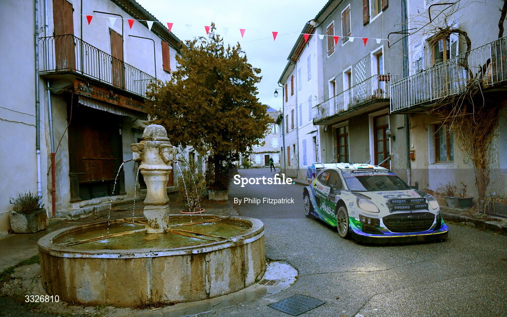 23 January 2026; Ireland's Joshua McErlean and Eoin Treacy compete in their Ford Puma Rally1 during day three of the FIA World Rally Championship Round One in Monte Carlo, France. Photo by Philip Fitzpatrick/Sportsfile