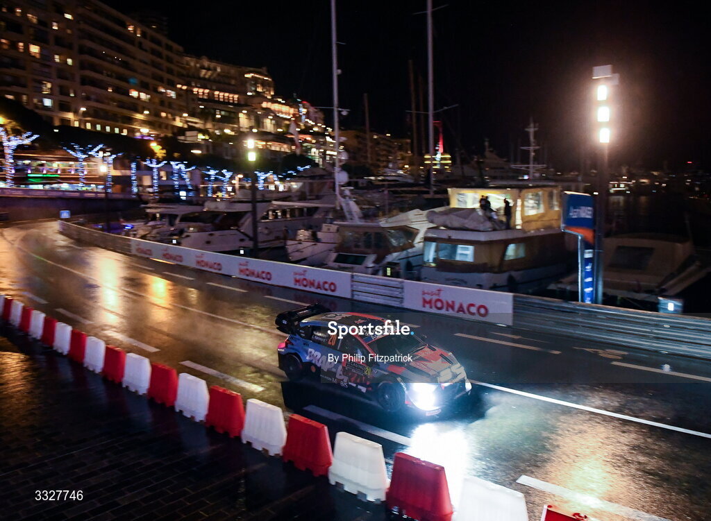 24 January 2026; Hayden Paddon and John Kennard compete in their Hyundai i20 N Rally during day four of the FIA World Rally Championship Round One in Monte Carlo, France. Photo by Philip Fitzpatrick/Sportsfile