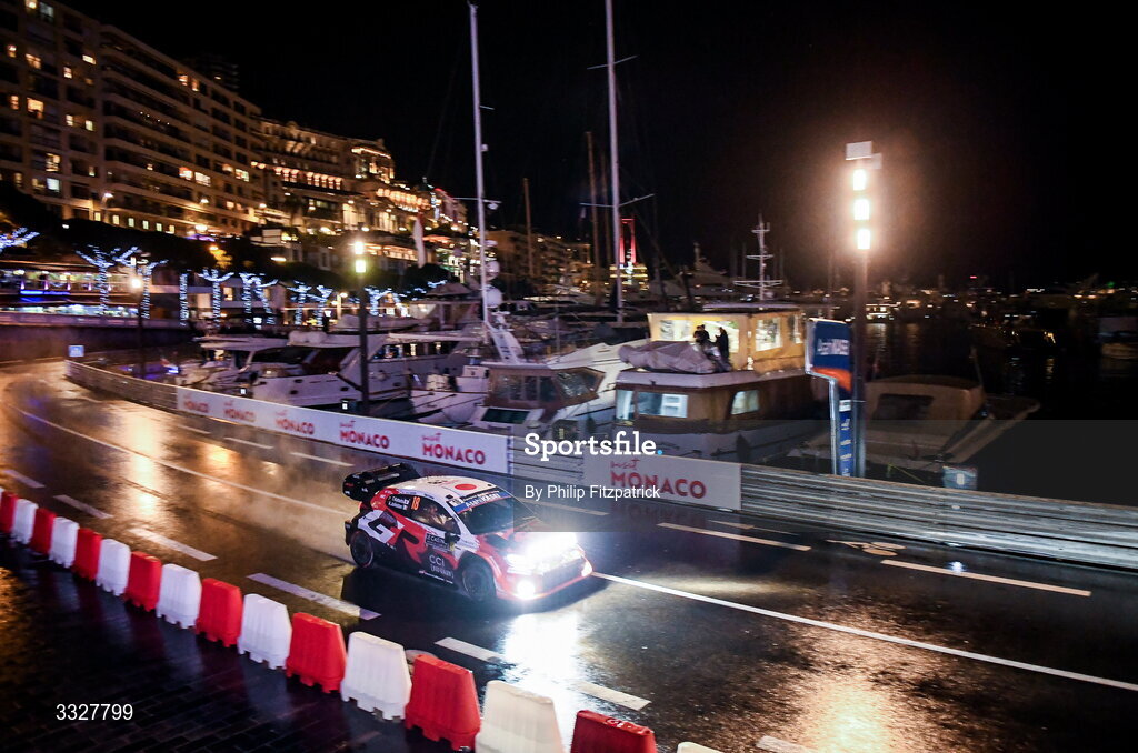 24 January 2026; Takamoto Katsuta and Aaron Johnston compete in their Toyota GR Yaris Rally1 during day four of the FIA World Rally Championship Round One in Monte Carlo, France. Photo by Philip Fitzpatrick/Sportsfile