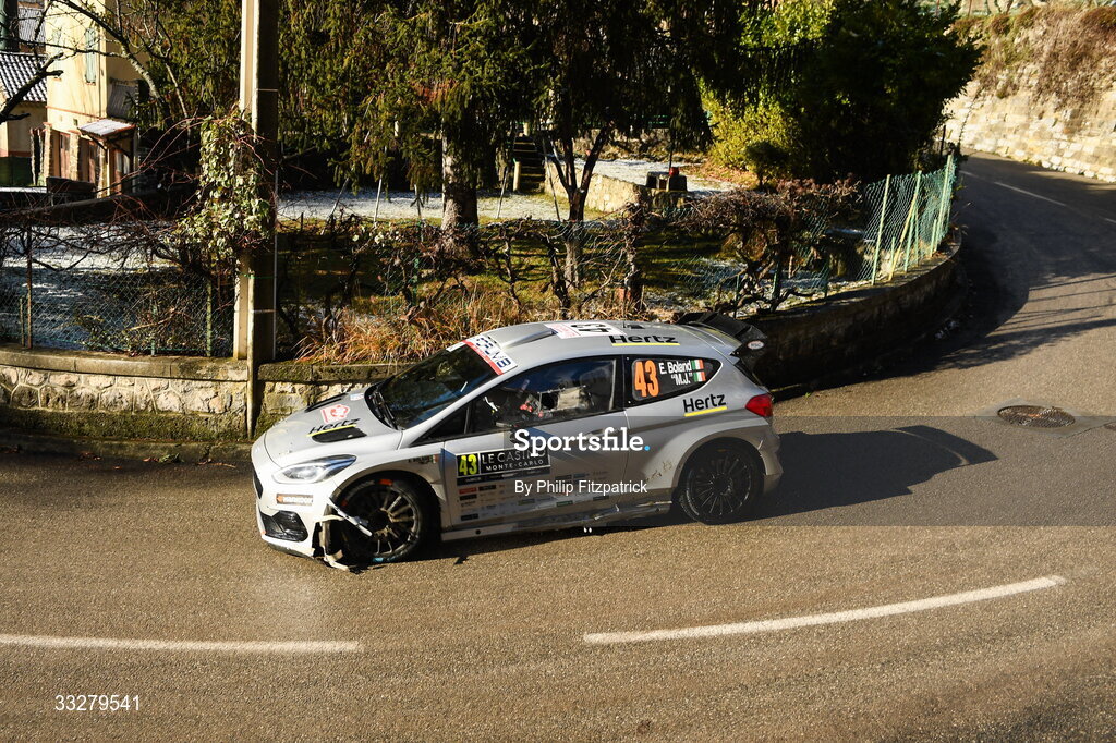 25 January 2026; Eamonn Boland and MJ Morrisey of Ireland compete in their Ford Fiesta Mk II during day five of the FIA World Rally Championship Round One in Monte Carlo, France. Photo by Philip Fitzpatrick/Sportsfile