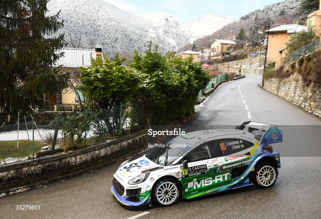 25 January 2026; Jon Armstrong and Shane Byrne of Ireland in their Ford Puma Rally11 during day five of the FIA World Rally Championship Round One in Monte Carlo, France. Photo by Philip Fitzpatrick/Sportsfile