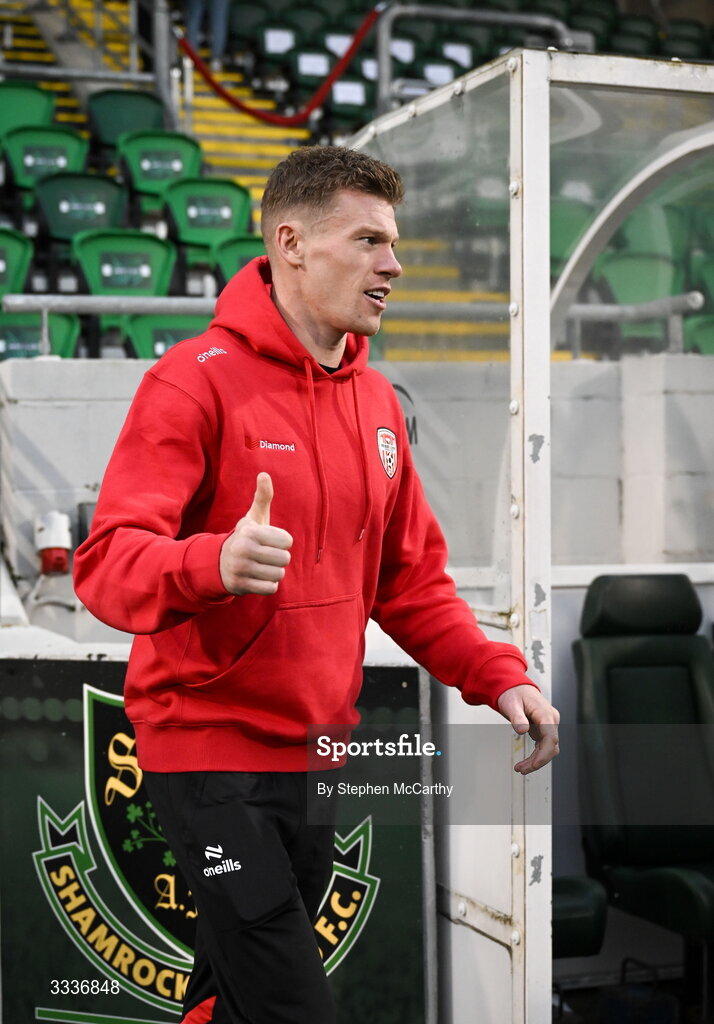 31 January 2026; James McClean of Derry City before the 2026 Men's President's Cup final match between Shamrock Rovers and Derry City at Tallaght Stadium in Dublin. Photo by Stephen McCarthy/Sportsfile