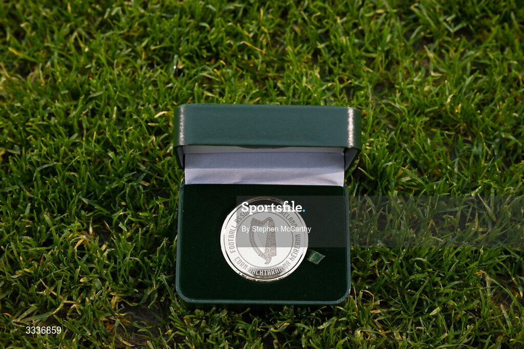 31 January 2026; A general view of the FAI President's Cup medal before the 2026 Men's President's Cup final match between Shamrock Rovers and Derry City at Tallaght Stadium in Dublin. Photo by Stephen McCarthy/Sportsfile