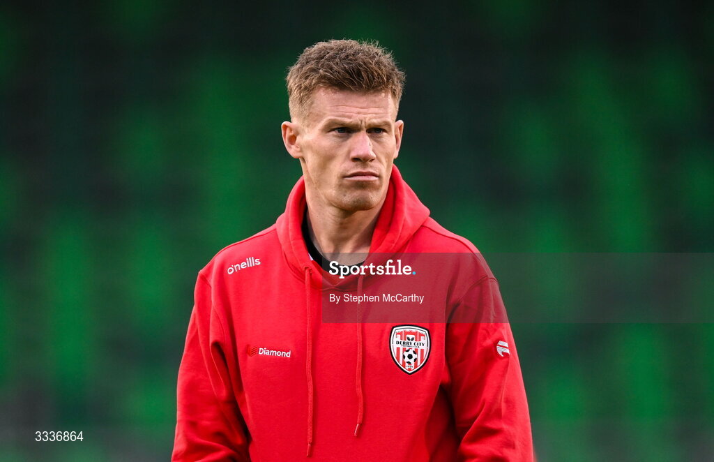 31 January 2026; James McClean of Derry City before the 2026 Men's President's Cup final match between Shamrock Rovers and Derry City at Tallaght Stadium in Dublin. Photo by Stephen McCarthy/Sportsfile