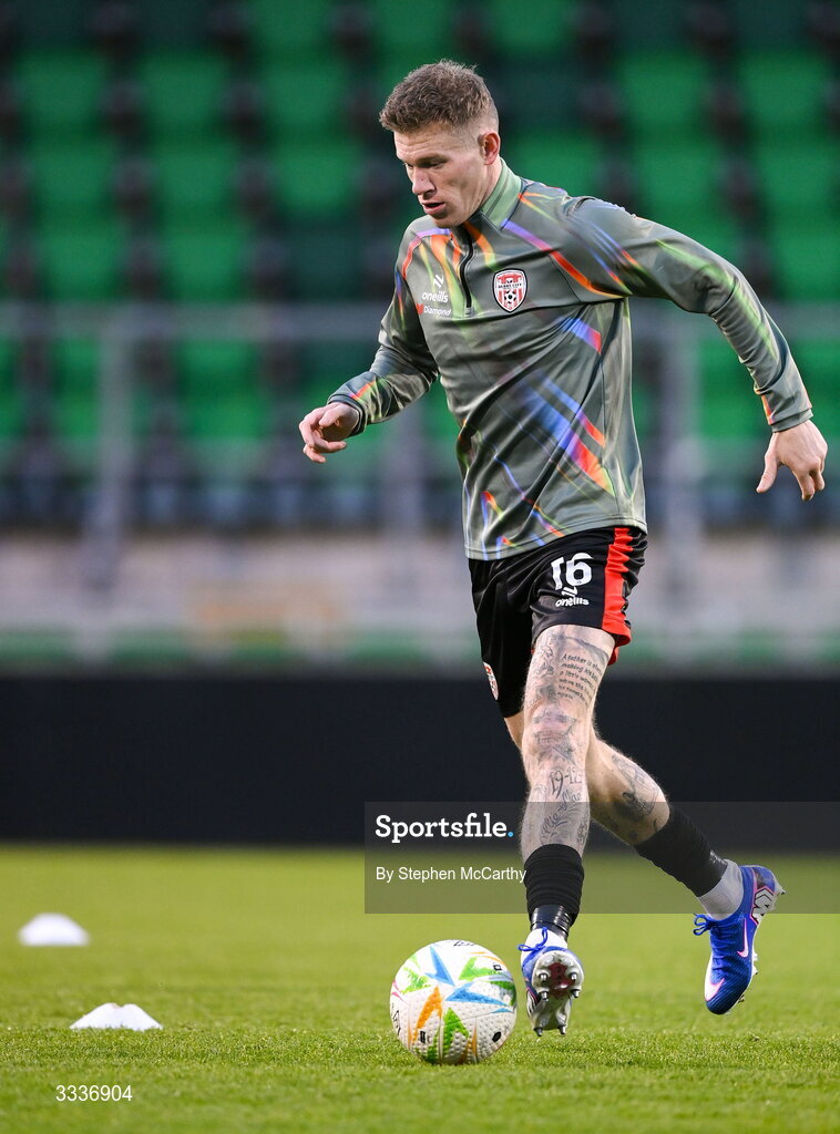 31 January 2026; James McClean of Derry City before the 2026 Men's President's Cup final match between Shamrock Rovers and Derry City at Tallaght Stadium in Dublin. Photo by Stephen McCarthy/Sportsfile