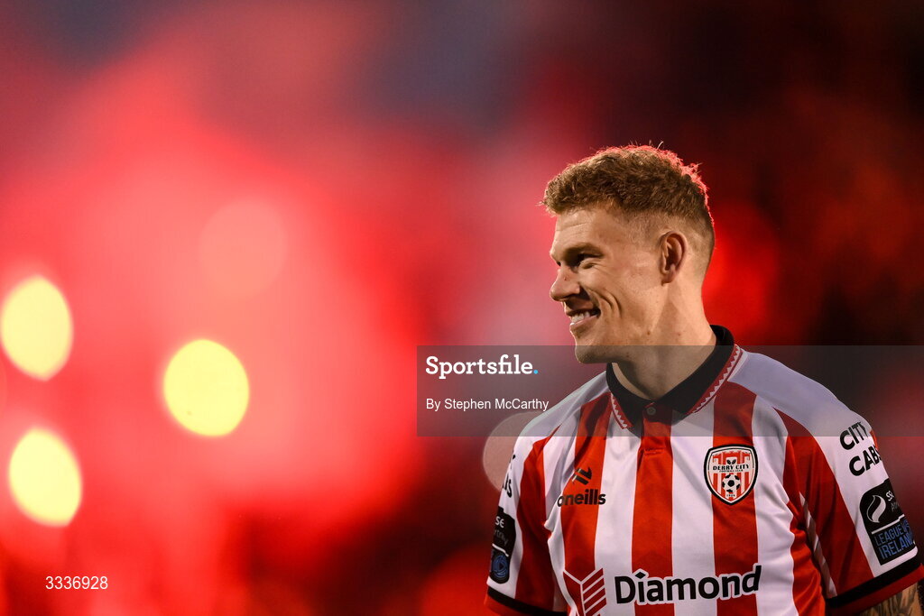31 January 2026; James McClean of Derry City before the 2026 Men's President's Cup final match between Shamrock Rovers and Derry City at Tallaght Stadium in Dublin. Photo by Stephen McCarthy/Sportsfile