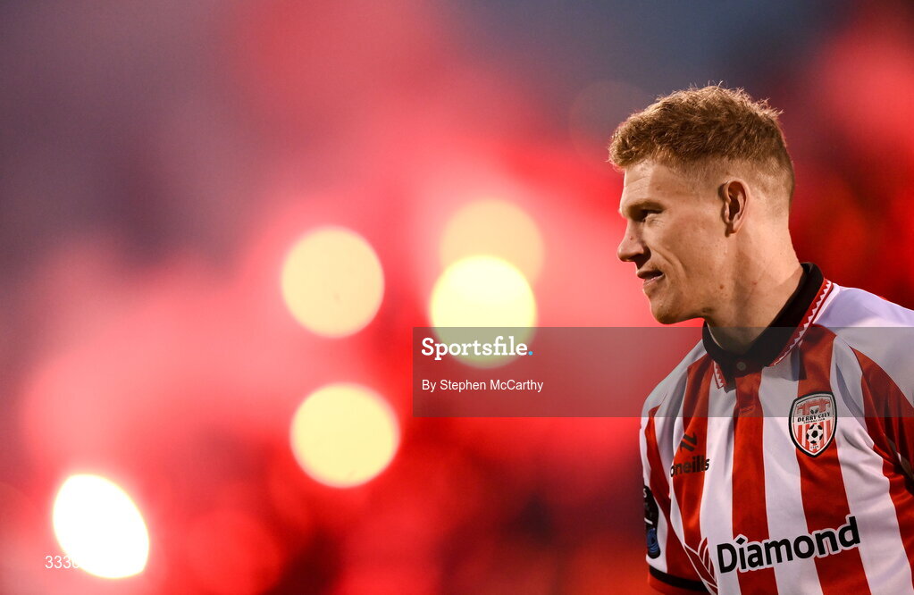 31 January 2026; James McClean of Derry City before the 2026 Men's President's Cup final match between Shamrock Rovers and Derry City at Tallaght Stadium in Dublin. Photo by Stephen McCarthy/Sportsfile