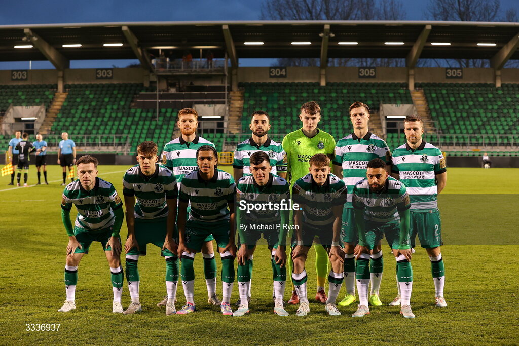 31 January 2026; The Shamrock Rovers team before the 2026 Men's President's Cup final match between Shamrock Rovers and Derry City at Tallaght Stadium in Dublin. Photo by Michael P Ryan/Sportsfile