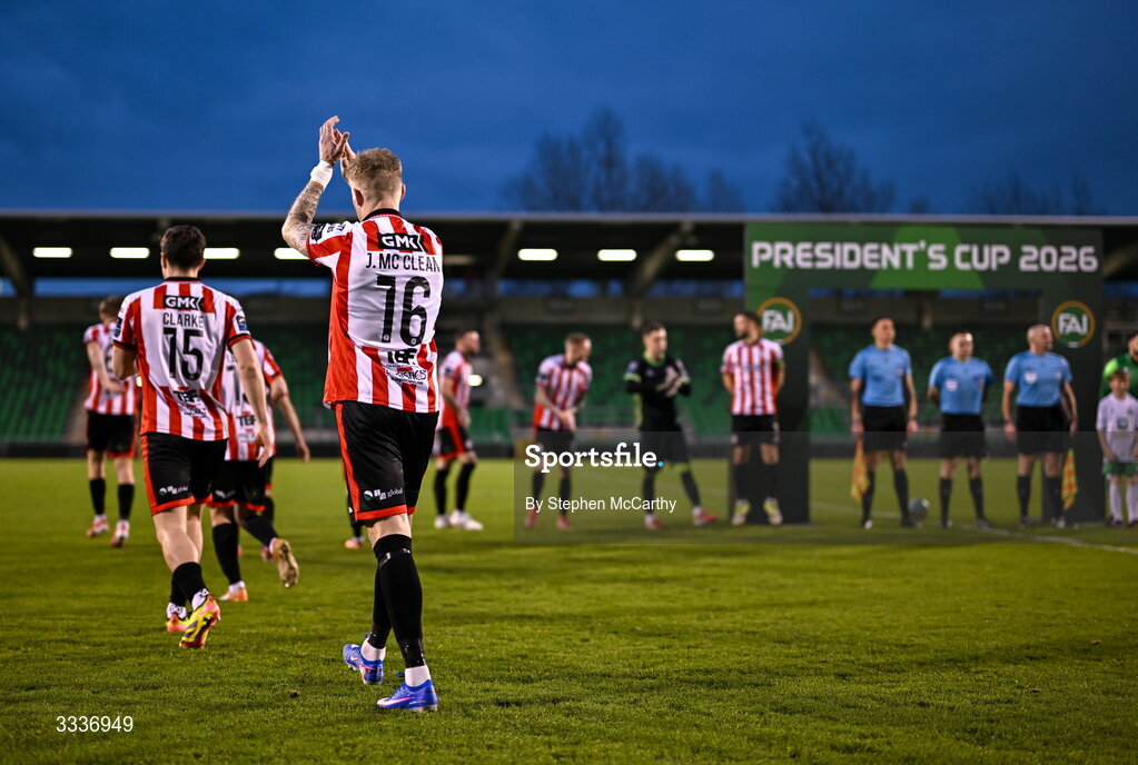 31 January 2026; James McClean of Derry City before the 2026 Men's President's Cup final match between Shamrock Rovers and Derry City at Tallaght Stadium in Dublin. Photo by Stephen McCarthy/Sportsfile