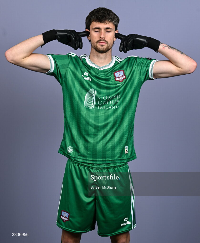31 January 2026; Goalkeeper Hugo Cunha during a Galway United squad portraits session at Galway United FC Shop in Galway. Photo by Ben McShane/Sportsfile