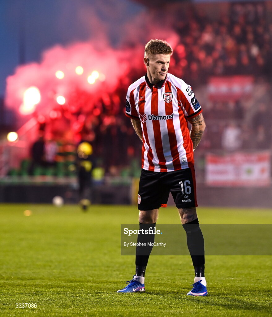 31 January 2026; James McClean of Derry City before the 2026 Men's President's Cup final match between Shamrock Rovers and Derry City at Tallaght Stadium in Dublin. Photo by Stephen McCarthy/Sportsfile