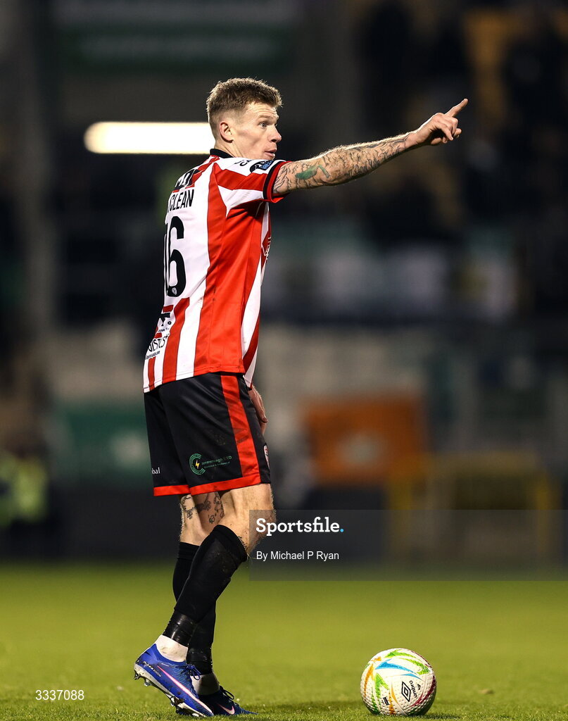 31 January 2026; James McClean of Derry City during the 2026 Men's President's Cup final match between Shamrock Rovers and Derry City at Tallaght Stadium in Dublin. Photo by Michael P Ryan/Sportsfile