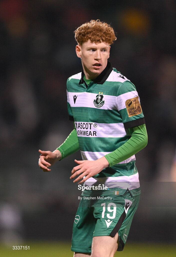 31 January 2026; Adam Brennan of Shamrock Rovers during the 2026 Men's President's Cup final match between Shamrock Rovers and Derry City at Tallaght Stadium in Dublin. Photo by Stephen McCarthy/Sportsfile