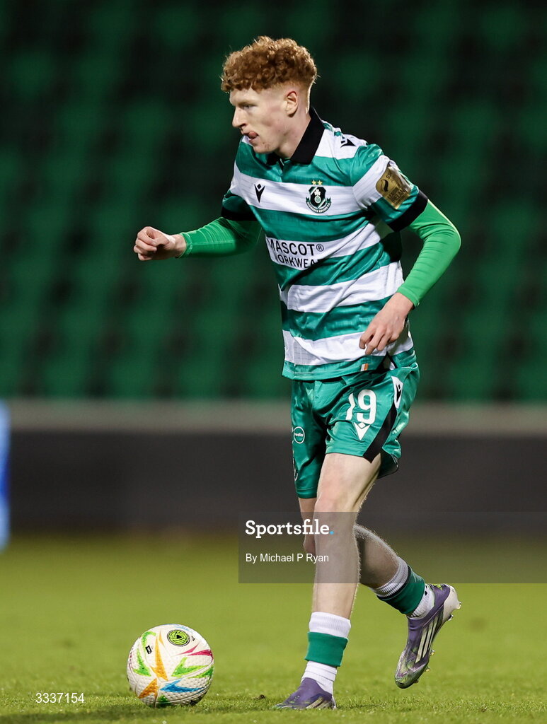 31 January 2026; Adam Brennan of Shamrock Rovers during the 2026 Men's President's Cup final match between Shamrock Rovers and Derry City at Tallaght Stadium in Dublin. Photo by Michael P Ryan/Sportsfile