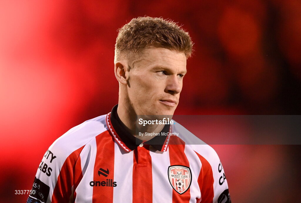 31 January 2026; James McClean of Derry City before the 2026 Men's President's Cup final match between Shamrock Rovers and Derry City at Tallaght Stadium in Dublin. Photo by Stephen McCarthy/Sportsfile