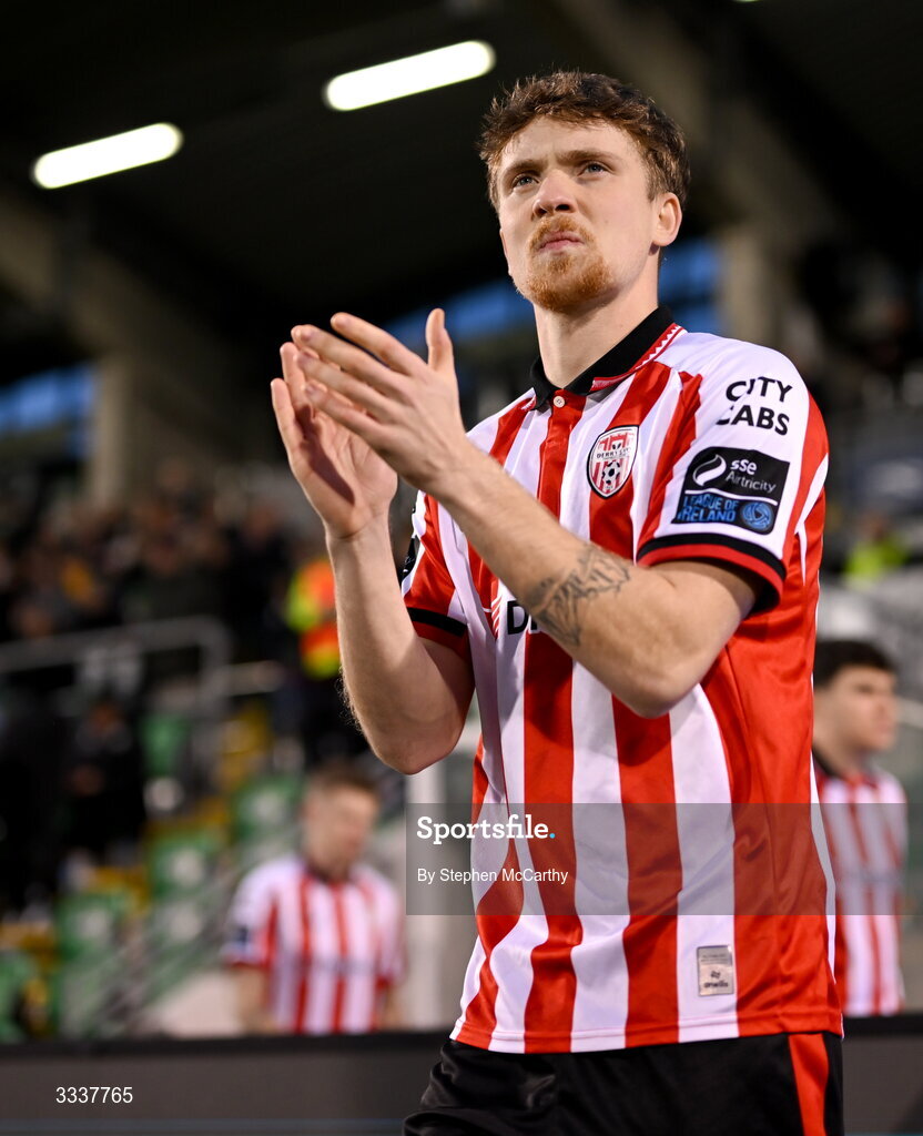 31 January 2026; Alex Bannon walks out for the 2026 Men's President's Cup final match between Shamrock Rovers and Derry City at Tallaght Stadium in Dublin. Photo by Stephen McCarthy/Sportsfile