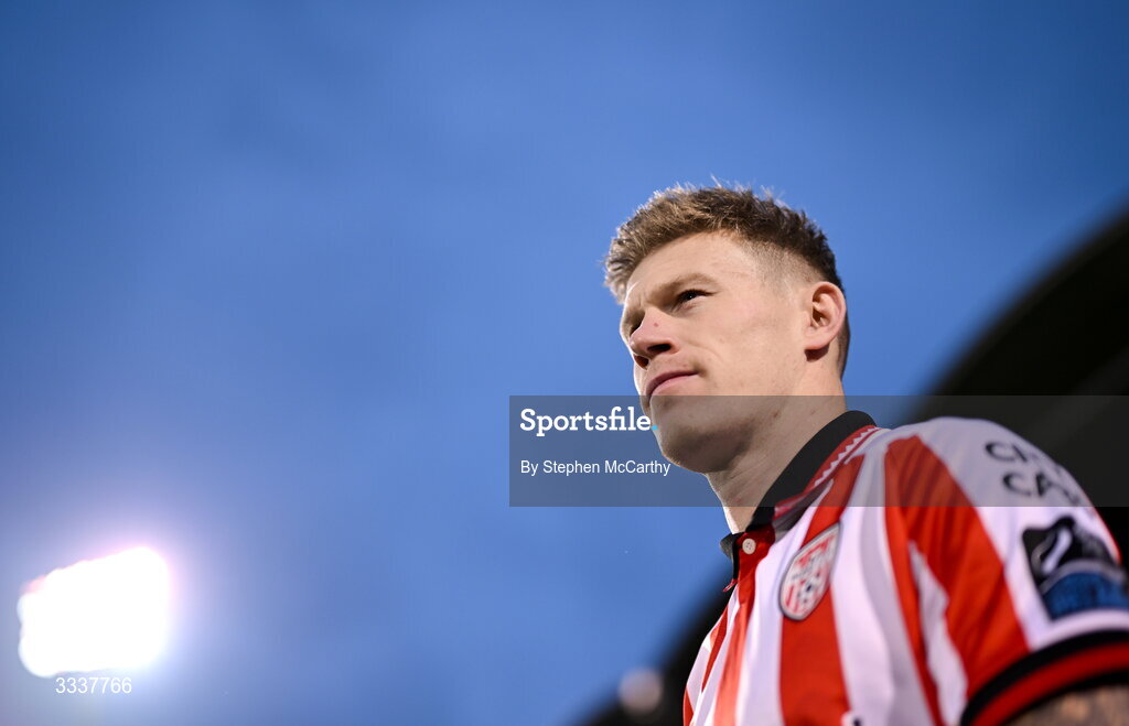 31 January 2026; James McClean of Derry City before the 2026 Men's President's Cup final match between Shamrock Rovers and Derry City at Tallaght Stadium in Dublin. Photo by Stephen McCarthy/Sportsfile