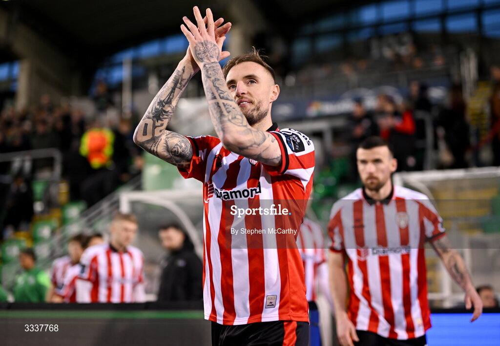 31 January 2026; Carl Winchester of Derry City walks out for the 2026 Men's President's Cup final match between Shamrock Rovers and Derry City at Tallaght Stadium in Dublin. Photo by Stephen McCarthy/Sportsfile