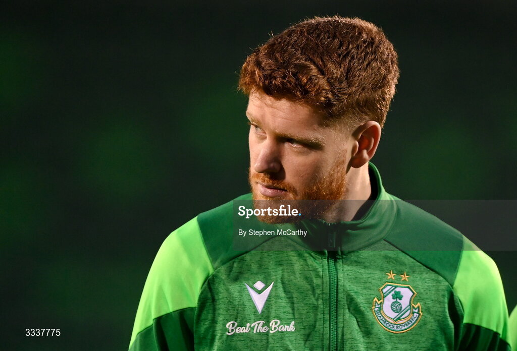 31 January 2026; Connor Malley of Shamrock Rovers before the 2026 Men's President's Cup final match between Shamrock Rovers and Derry City at Tallaght Stadium in Dublin. Photo by Stephen McCarthy/Sportsfile