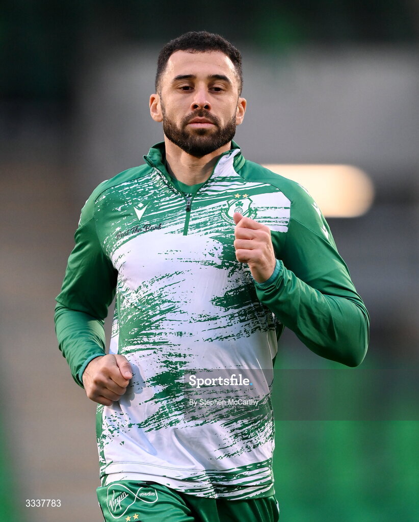 31 January 2026; Roberto Lopes of Shamrock Rovers before the 2026 Men's President's Cup final match between Shamrock Rovers and Derry City at Tallaght Stadium in Dublin. Photo by Stephen McCarthy/Sportsfile