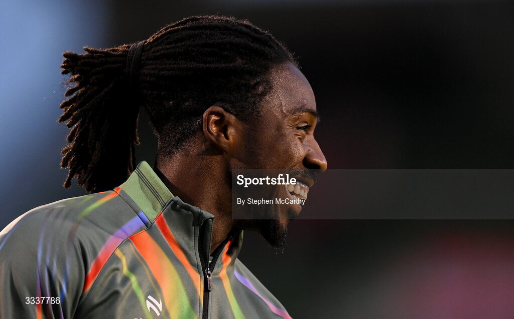 31 January 2026; Kevin dos Santos of Derry City before the 2026 Men's President's Cup final match between Shamrock Rovers and Derry City at Tallaght Stadium in Dublin. Photo by Stephen McCarthy/Sportsfile