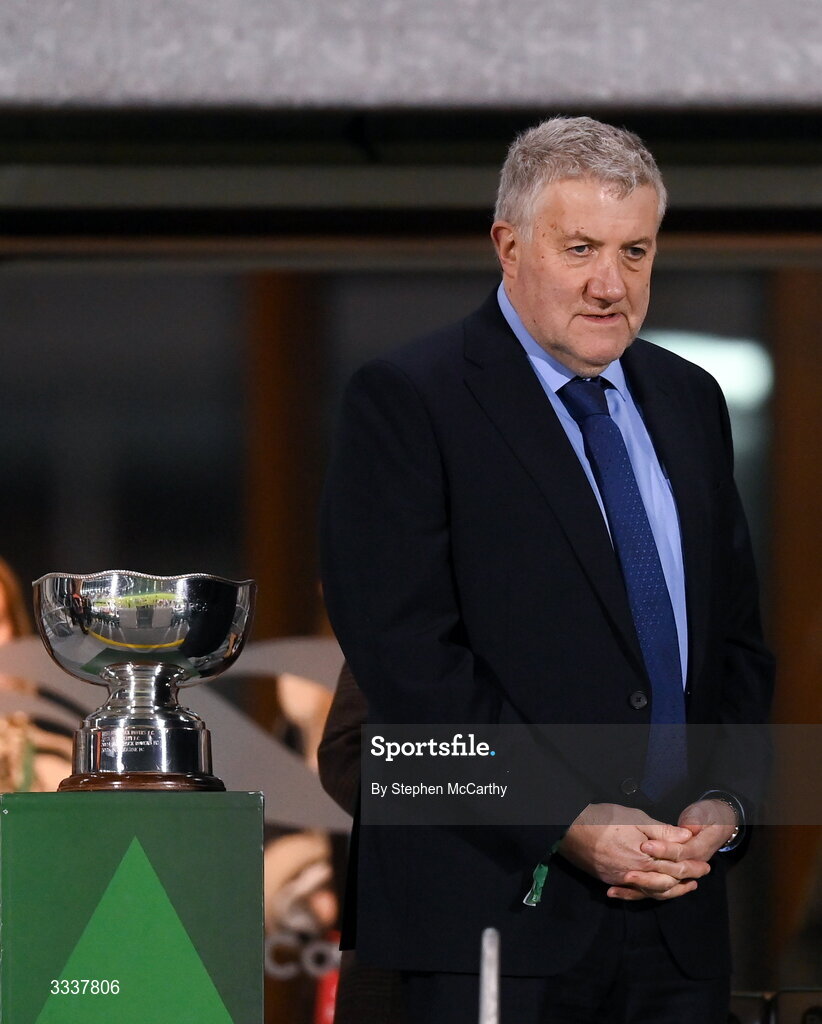 31 January 2026; FAI President Paul Cooke during the 2026 Men's President's Cup final match between Shamrock Rovers and Derry City at Tallaght Stadium in Dublin. Photo by Stephen McCarthy/Sportsfile