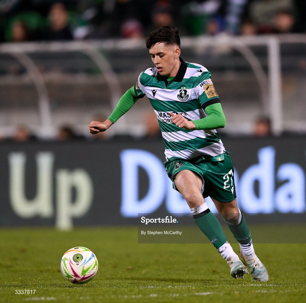 31 January 2026; Cory O'Sullivan of Shamrock Rovers during the 2026 Men's President's Cup final match between Shamrock Rovers and Derry City at Tallaght Stadium in Dublin. Photo by Stephen McCarthy/Sportsfile