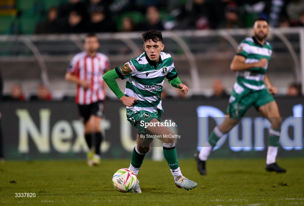 31 January 2026; Cory O'Sullivan of Shamrock Rovers during the 2026 Men's President's Cup final match between Shamrock Rovers and Derry City at Tallaght Stadium in Dublin. Photo by Stephen McCarthy/Sportsfile