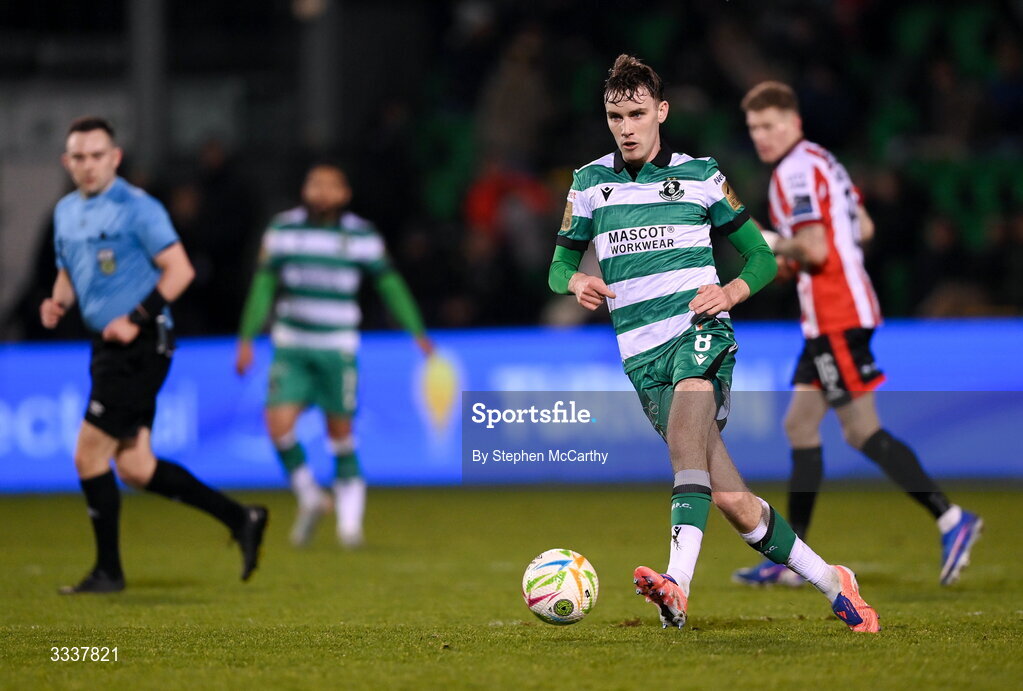 31 January 2026; Matt Healy of Shamrock Rovers during the 2026 Men's President's Cup final match between Shamrock Rovers and Derry City at Tallaght Stadium in Dublin. Photo by Stephen McCarthy/Sportsfile