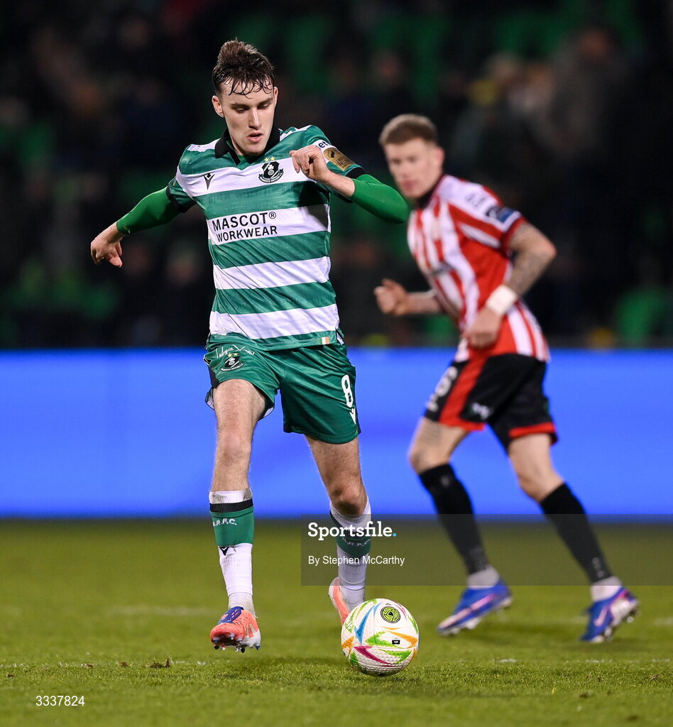 31 January 2026; Matt Healy of Shamrock Rovers during the 2026 Men's President's Cup final match between Shamrock Rovers and Derry City at Tallaght Stadium in Dublin. Photo by Stephen McCarthy/Sportsfile