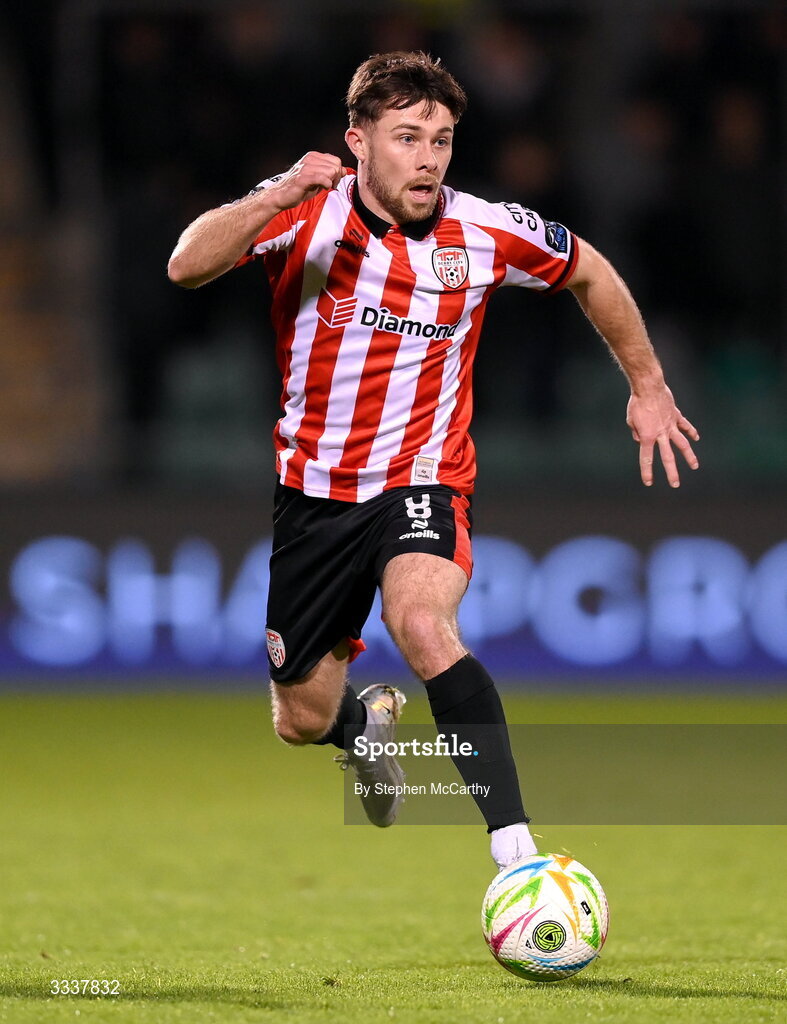 31 January 2026; Adam O'Reilly of Derry City during the 2026 Men's President's Cup final match between Shamrock Rovers and Derry City at Tallaght Stadium in Dublin. Photo by Stephen McCarthy/Sportsfile