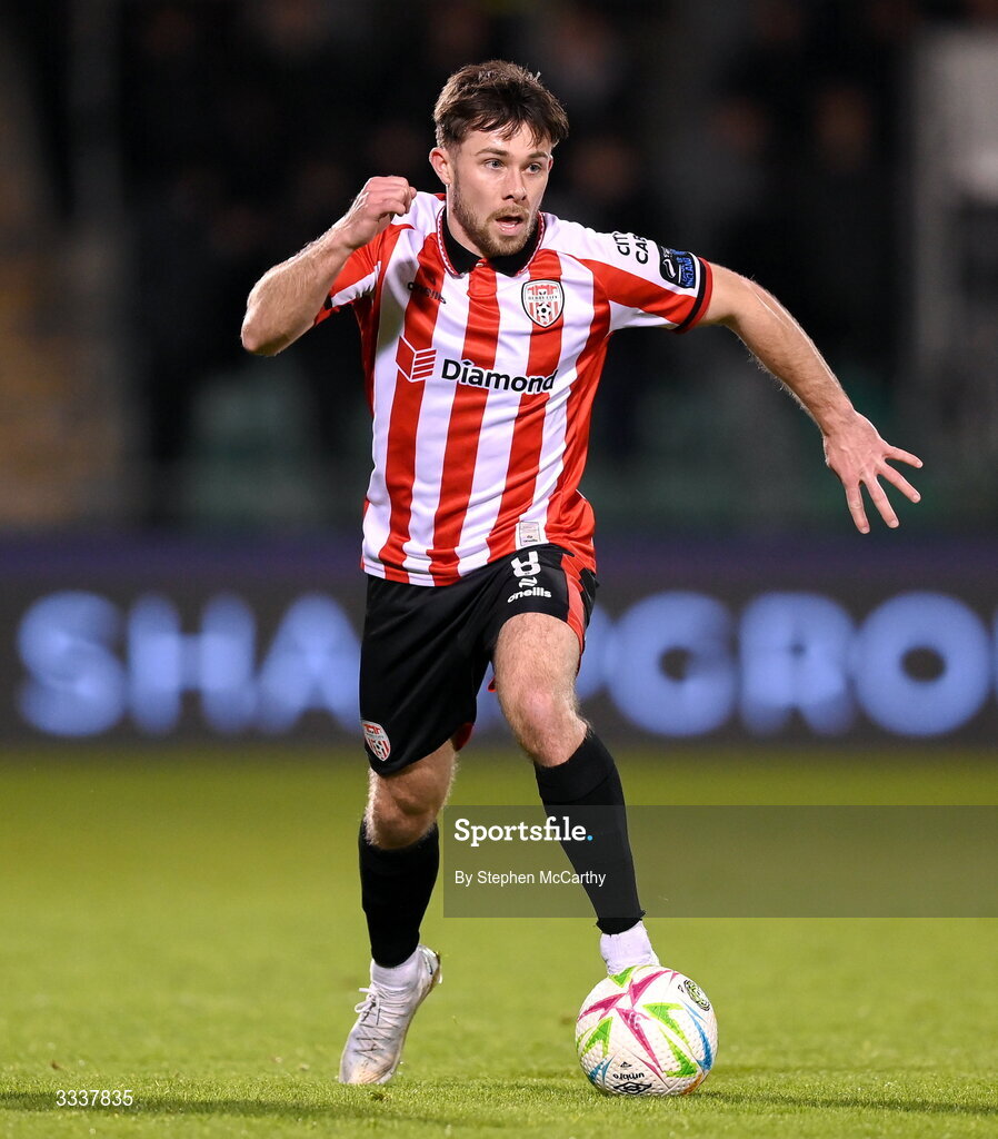31 January 2026; Adam O'Reilly of Derry City during the 2026 Men's President's Cup final match between Shamrock Rovers and Derry City at Tallaght Stadium in Dublin. Photo by Stephen McCarthy/Sportsfile