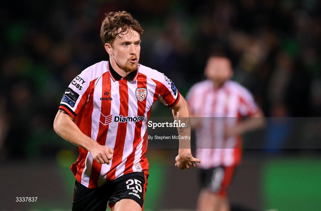 31 January 2026; Alex Bannon of Derry City during the 2026 Men's President's Cup final match between Shamrock Rovers and Derry City at Tallaght Stadium in Dublin. Photo by Stephen McCarthy/Sportsfile