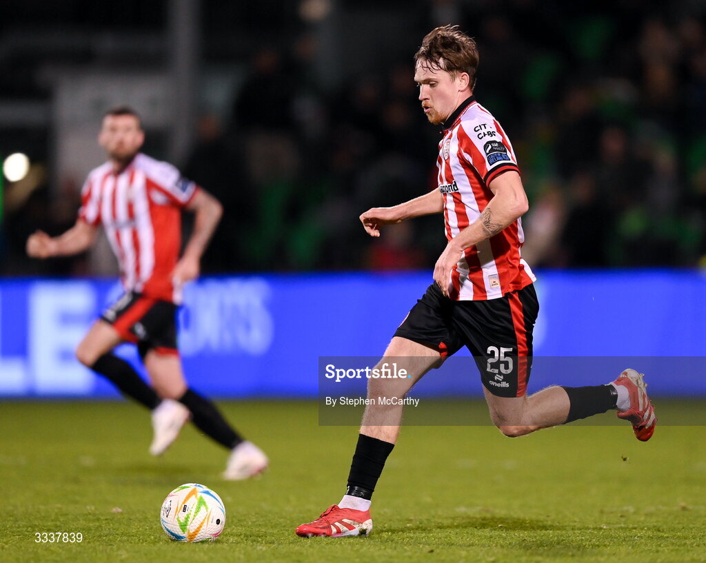 31 January 2026; Alex Bannon of Derry City during the 2026 Men's President's Cup final match between Shamrock Rovers and Derry City at Tallaght Stadium in Dublin. Photo by Stephen McCarthy/Sportsfile