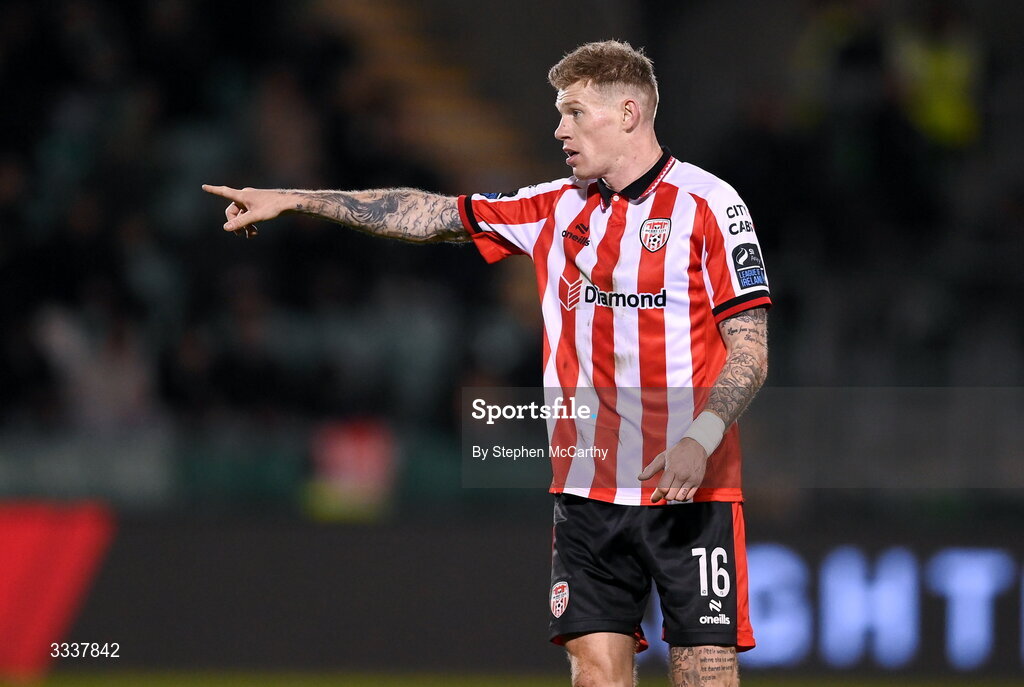 31 January 2026; James McClean of Derry City during the 2026 Men's President's Cup final match between Shamrock Rovers and Derry City at Tallaght Stadium in Dublin. Photo by Stephen McCarthy/Sportsfile