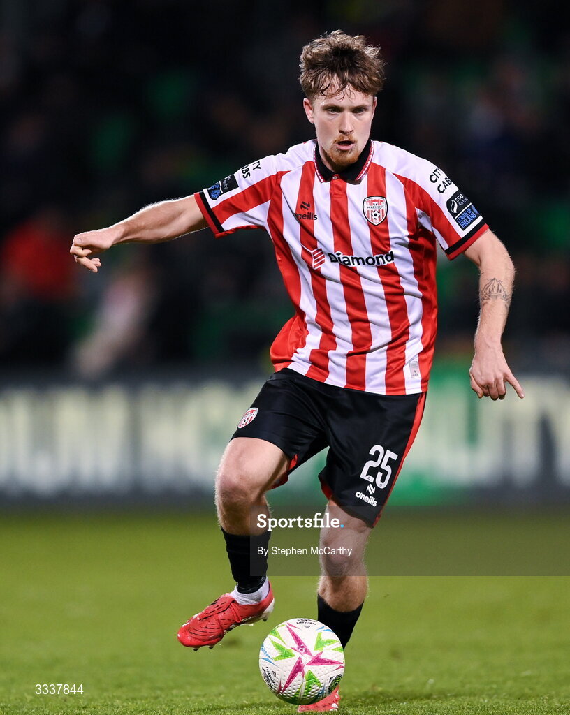 31 January 2026; Alex Bannon of Derry City during the 2026 Men's President's Cup final match between Shamrock Rovers and Derry City at Tallaght Stadium in Dublin. Photo by Stephen McCarthy/Sportsfile