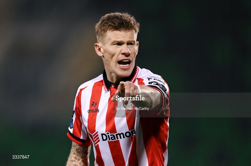 31 January 2026; James McClean of Derry City during the 2026 Men's President's Cup final match between Shamrock Rovers and Derry City at Tallaght Stadium in Dublin. Photo by Stephen McCarthy/Sportsfile
