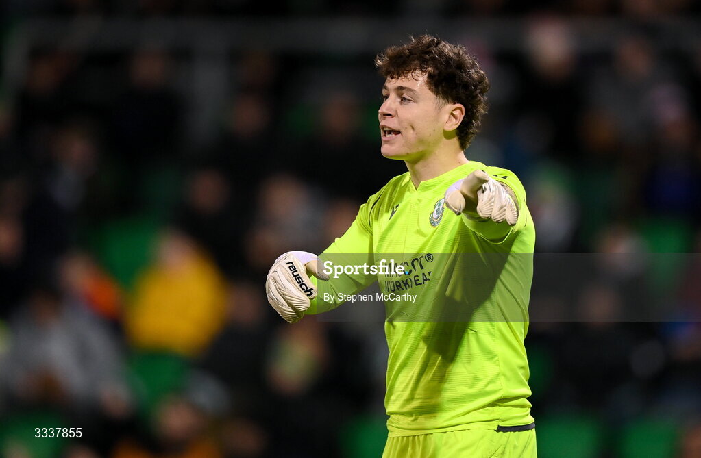 31 January 2026; Shamrock Rovers goalkeeper Ed McGinty during the 2026 Men's President's Cup final match between Shamrock Rovers and Derry City at Tallaght Stadium in Dublin. Photo by Stephen McCarthy/Sportsfile