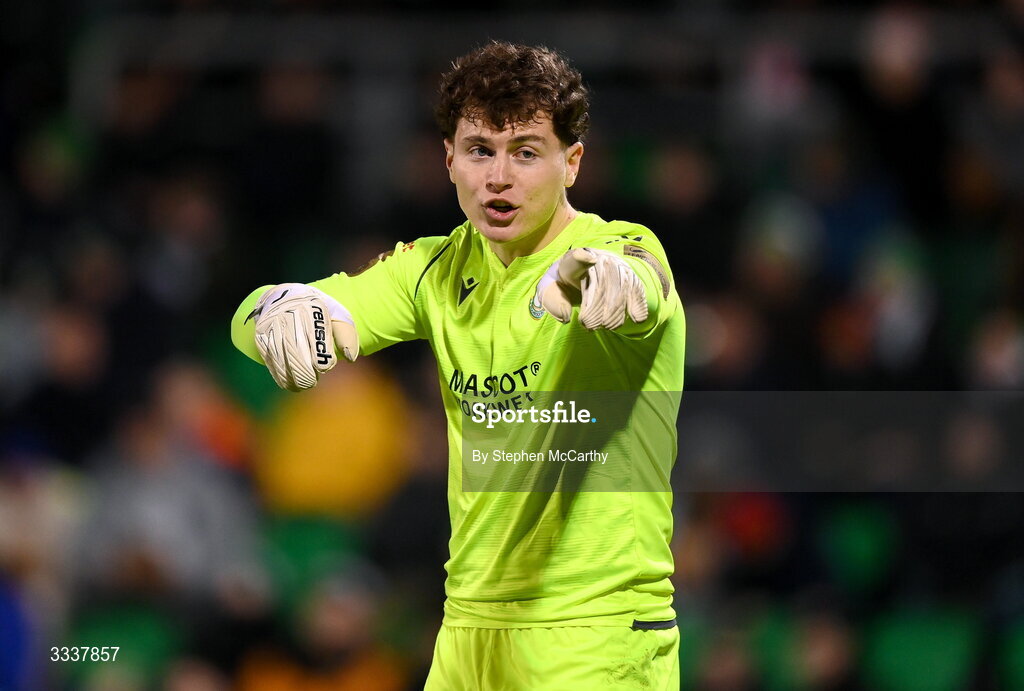 31 January 2026; Shamrock Rovers goalkeeper Ed McGinty during the 2026 Men's President's Cup final match between Shamrock Rovers and Derry City at Tallaght Stadium in Dublin. Photo by Stephen McCarthy/Sportsfile