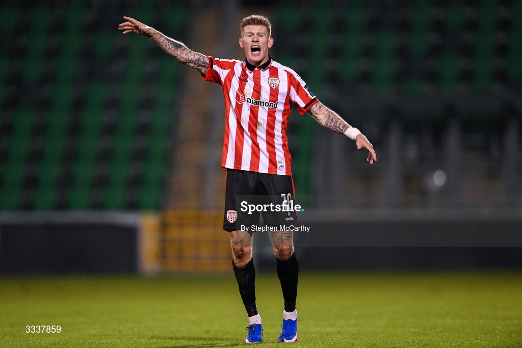 31 January 2026; James McClean of Derry City during the 2026 Men's President's Cup final match between Shamrock Rovers and Derry City at Tallaght Stadium in Dublin. Photo by Stephen McCarthy/Sportsfile