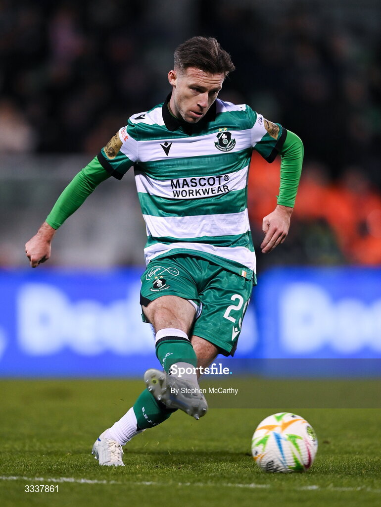 31 January 2026; Jack Byrne of Shamrock Rovers during the 2026 Men's President's Cup final match between Shamrock Rovers and Derry City at Tallaght Stadium in Dublin. Photo by Stephen McCarthy/Sportsfile