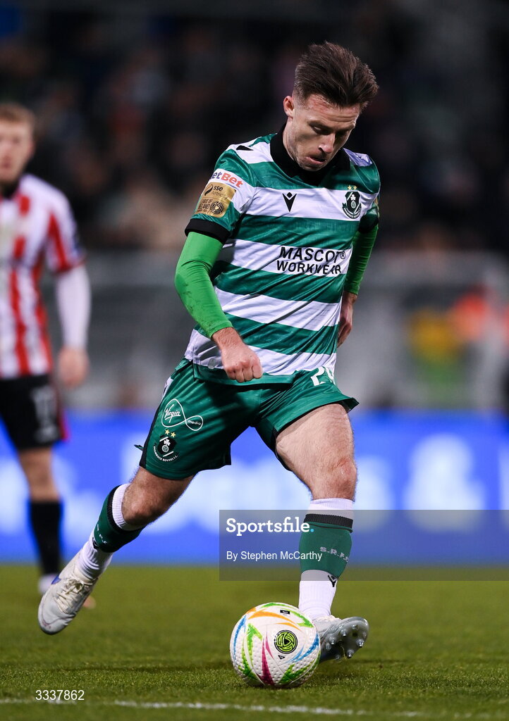 31 January 2026; Jack Byrne of Shamrock Rovers during the 2026 Men's President's Cup final match between Shamrock Rovers and Derry City at Tallaght Stadium in Dublin. Photo by Stephen McCarthy/Sportsfile
