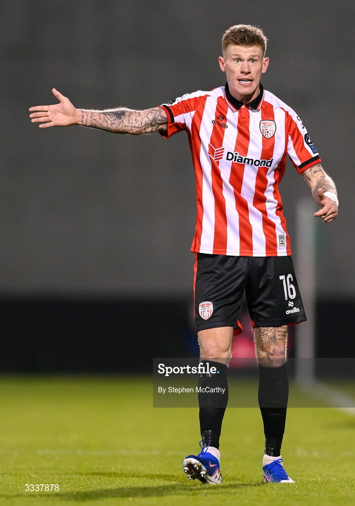 31 January 2026; James McClean of Derry City during the 2026 Men's President's Cup final match between Shamrock Rovers and Derry City at Tallaght Stadium in Dublin. Photo by Stephen McCarthy/Sportsfile